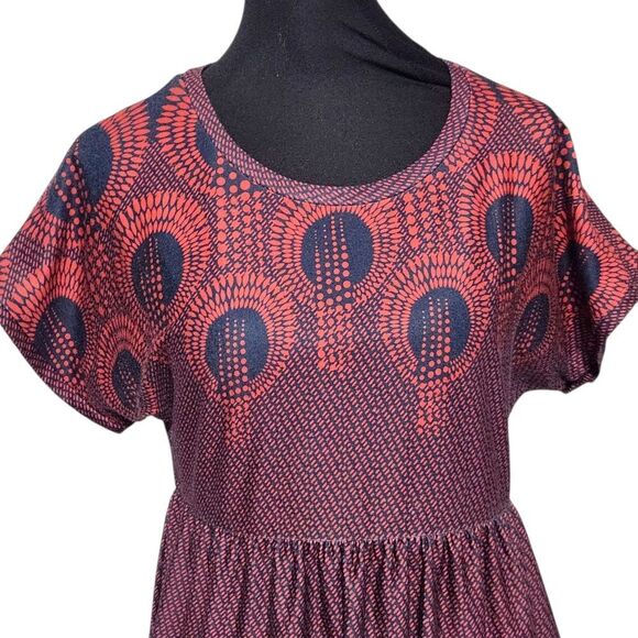 Suzanne Betro Maxi Dress Size Small Red Blue Short Sleeve Knit Casual Stretch - Picture 5 of 10